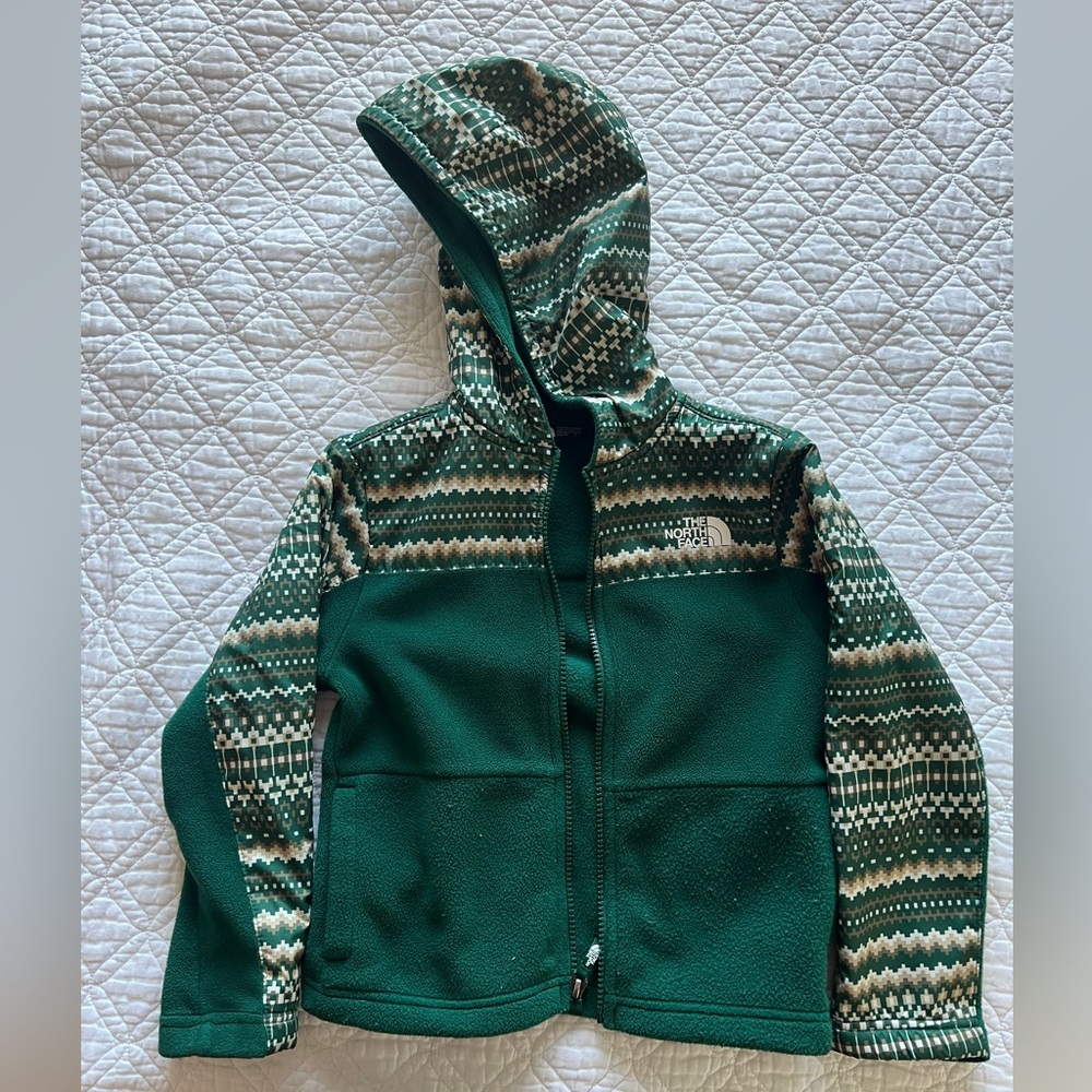 The north face small kids glacier full zip hoodie fleece green pockets hoodie